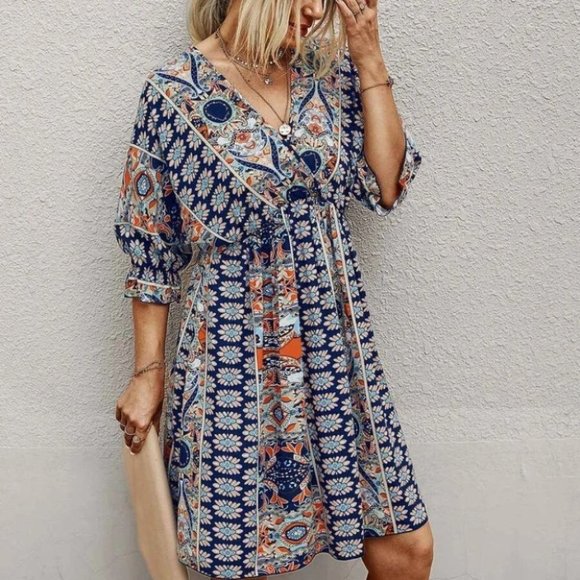 . Dresses & Skirts - Blue multi print Mini Dress